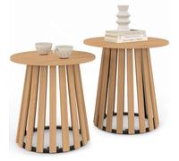 IDMarket - Set di 2 tavolini rotondi Carmen 40/45 cm | 2 punte da divano, comodini con gambe in legno a doghe e piano in legno
