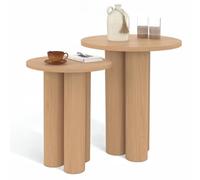 IDMarket - Set di 2 tavolini rotondi Eloise 35/40 cm in legno chiaro