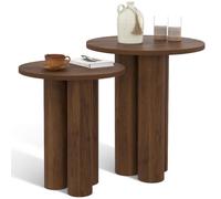 IDMarket - Set di 2 tavolini rotondi Eloise 35/40 cm, legno noce | 2 pezzi da divano, comodini con 3 gambe cilindriche e piano in legno effetto noce