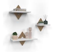 IDMarket - Set di 3 mensole a muro IRIS in faggio e bianco