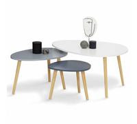 IDMarket - Set di 3 tavolini nidificanti GAIA laccati bianchi e grigi in stile scandinavo