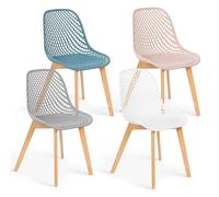 IDMarket - Set di 4 sedie da pranzo Mandy Mix Color Pastello Rosa, Bianco, Grigio Chiaro e Blu