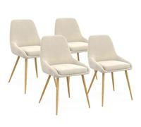 IDMarket - Set di 4 sedie da pranzo THALYA in velluto beige con gambe e braccioli effetto legno