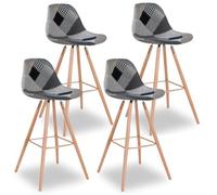 IDMarket - Set di 4 sgabelli da bar SARA con motivo patchwork nero, grigio y bianco SARA