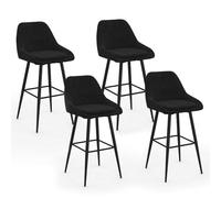 IDMarket - Set di 4 sgabelli da bar THALYA in velluto nero con mezzi braccioli