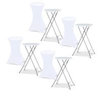 IDMarket - Set di 4 tavoli alti pieghevoli 105 cm e 4 fodere bianche