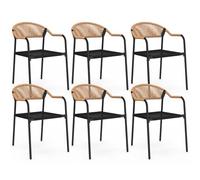 IDMarket - Set di 6 sedie da giardino Madeira in metallo, corda e textilene nero e rattan chiaro