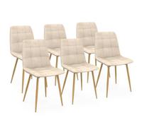 IDMarket - Set di 6 sedie Mila in velluto beige per sala da pranzo | Con gambe effetto legno