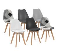 IDMarket - Set di 6 sedie SARA grigio scuro, grigio chiaro, bianco, nero e patchwork nero, grigio e bianco