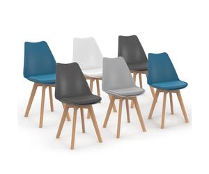 IDMarket - Set di 6 sedie SARA mix cromatico: bianca, grigio chiaro, 2 blu anatra, 2 grigio scuro