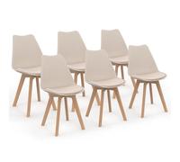 IDMarket - Set di 6 sedie scandinave SARA Beige per sala da pranzo