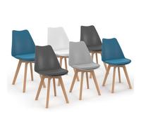 IDMarket - Set di 6 sedie scandinave SARA Mix Color bianco, grigio chiaro, blu anatra x2, grigio scuro x2