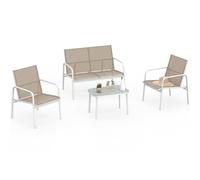 IDMarket - Set di mobili da Giardino Basso a 4 posti TOLEDE con Divano, poltrone e Tavolo in Bianco e Beige
