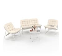 IDMarket - Set di mobili da Giardino Basso Arona a 4 posti in Metallo Bianco e Cuscini Beige con Divano, poltrone e Tavolo