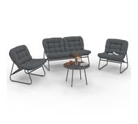 IDMarket - Set di mobili da Giardino Basso Arona a 4 posti in Metallo Grigio Antracite e Cuscini Grigi con Divano, poltrone e Tavolo
