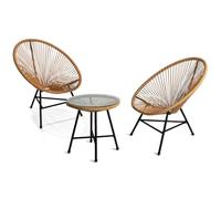 IDMarket - Set di mobili da Giardino Izmir - Tavolo e 2 poltrone con Corda Effetto Rattan