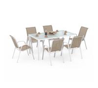 IDMarket - Set di mobili da Giardino Madrid Tavolo 150 CM e 6 sedie impilabili Bianco e Beige