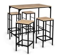 IDMarket - Set Tavolo alto da bar Detroit 100 cm e 4 sgabelli Legno e Metallo Nero Design Industriale