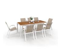 IDMarket - Soggiorno da giardino NOUMEA Tavolo 190 cm Piano in vetro temperato effetto legno e 8 sedie impilabili bianco e legno