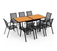 IDMarket - Soggiorno da giardino Poly allungabile tavolo 90-180 cm e 8 sedie in legno e nero