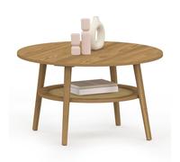 IDMarket - Tavolino da caffè 70 cm HANAE rotondo in legno faggio e piano effetto naturale cannage
