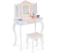 IDMarket - Tavolino per bambini a LED bianco e rosa ROZA con 3 specchi e sgabello