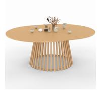 IDMarket - Tavolo da Giardino Rotondo Estensibile SOLAL da 160-200 cm con 6-10 posti a Sedere e Base a doghe in Metallo Effetto Legno