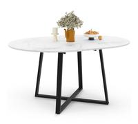 IDMarket - Tavolo da pranzo allungabile Rotondo Selma 4-8 Persone Nero e Piano in marmo Bianco Alaska 110-150 cm