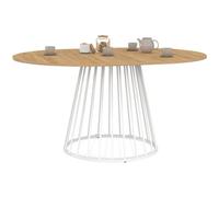 IDMarket - Tavolo da pranzo allungabile rotondo Yuna 4-8 Persone Vassoio in legno e piede cablato in metallo bianco 110-150 cm