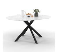IDMarket - Tavolo da pranzo rotondo allungabile ALIX, 4-8 persone, gamba a ragno in metallo nero, piano effetto marmo ALASKA, 110-150 cm