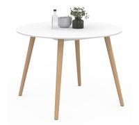 IDMarket - Tavolo da pranzo rotondo Angela 4 Persone Bianco Piedi Legno 110 cm