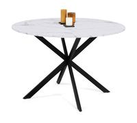 IDMarket - Tavolo da pranzo rotondo per 4-6 persone ALASKA con effetto marmo bianco e gamba a ragno in metallo 110 cm