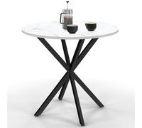 IDMarket - Tavolo da pranzo rotondo per 4 persone ALIX con gamba a ragno nera e piano ALASKA 80 cm effetto marmo bianco