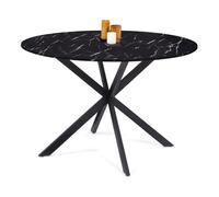 IDMarket - Tavolo da pranzo rotondo per 6 persone ALIX con gamba a ragno nera e piano ALASKA 110 cm effetto marmo nero