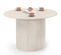 IDMarket - Tavolo da pranzo rotondo per 6 persone JULIETTE con gamba centrale a doghe in stile travertino 110 cm