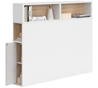 IDMarket - Testiera CLEO 95 cm free-standing con contenitori chiusi e nicchie in bianco e faggio