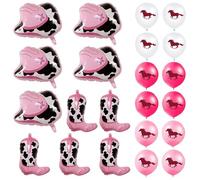 IDNVFY 10 Pezzi Cowboy -Hut -Boot Palloncini E 12 Pezzi di Palloncini di Cavalli, Mongolfiere A Base di Cartoni Animati, Decorazioni per Feste di Compleanno, Articoli di Display di Layout per Feste.