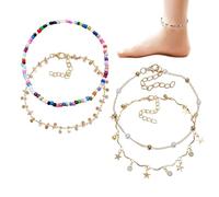 IDNVFY 2 Pezzi di Catene dei Piedi della Spiaggia, Catene dei Piedi Femminili, Catena del Piede A Doppio Strato-Sequenza, Gioielli da Donna, personalità E Catene alla Moda.