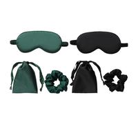 IDNVFY 2 Set di Maschere per Dormire con Sacchetti in Tessuto E Anelli per Capelli, Maschere per Gli Occhi Amanti dei Neri, Accessori Morbidi E Confortevoli del Sonno (Nero, Verde).