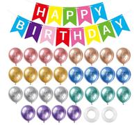 IDNVFY 28 Pezzi di Palloncini Colorati, 1 Banner Set, 2 Ruoli di Legamenti, Decorazioni per Feste di Compleanno, Culmine per Feste.