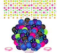 IDNVFY 50 Pezzi di Palloncini Fluorescenti, 2, 5 M Flags, 2 Ruoli di Legamenti, Decorazioni per Feste Splendenti, Decorazioni Creative, Disposizione delle Feste.