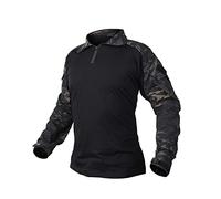 IDOGEAR Camicie da Combattimento G3 da Uomo con gomitiere 1/4 di Cerniera a Maniche Lunghe Abbigliamento tattico Top (Multi-Camo Black, X-Large)