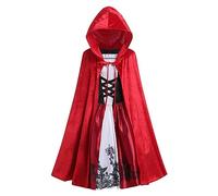 IDOPIP Costume da Cappuccetto Rosso, per bambine, per Halloween, feste di compleanno, con mantello con cappuccio, cosplay, 2 pezzi, vestito senza maniche con mantello, per servizi fotografici, rosso