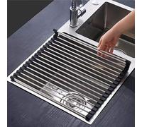 IDOR STORE Scolapiatti da Appoggio Pieghevole Rimovibile e Avvolgibile Sopra Lavello, Salvaspazio Tappetino per Tazze, Frutta, Verdura-Asciugare Piatti Rastrelliera in rete Inossidabile