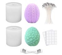 Idota 2 Pezzi Stampo in Silicone Uova di Pasqua Set di Candele DIY - 50 Stoppini per Candele, Porta Stoppini e 50 Adesivi, Stampi per Candele 3D DIY da Fusione Come Decorazioni Tavola Pasquale