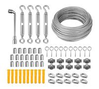 Idota Cavo Acciaio 3 mm Filo Acciaio Inox 30 m con Tenditore Acciaio, Ganci a Vite, Morsetti Simplex, Manicotti Alluminio, Chiavi Inglesi