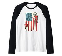 Idraulico Bandiera Americana Giratubi 4 luglio Idraulico Maglia con Maniche Raglan