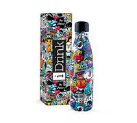 IDRINK® - Bottiglia termica rivoluzionaria, 2 pareti, bottiglia in acciaio inossidabile, 500 ML GRAFFITI
