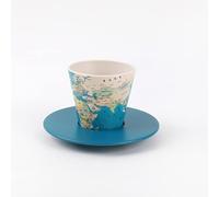 IDRINK®- Set tazzina, piattino e cucchiaino in RPET | Ottimo e simpatico regalo rispettoso del'ecologia| (BLUE MAP)