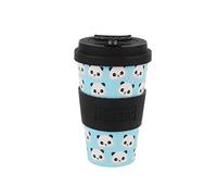 IDRINK®- Tazza in RPET per caffé con tappo in silicone apribile, facile da portare 435 ml, Mug takeaway plastica riciclata 8.7 x 8.7 x 15 cm ergonomica 435 ml (PANDA)